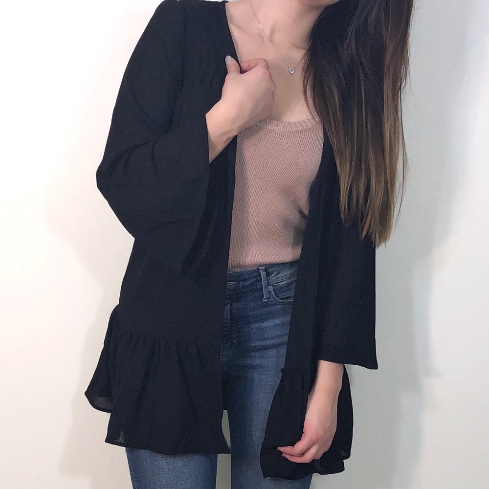 Sheer Bell Sleeve Ruffle Cardigan